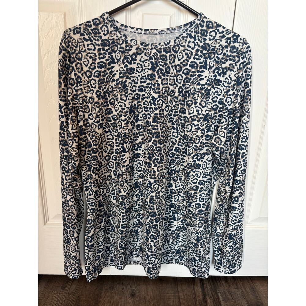 Cuddl‎ Duds Microwear Women's XL Leopard Print Blue Taupe Base Layer Stretch